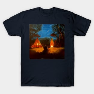 Campfire with shooting star sky - Romantic T-Shirt